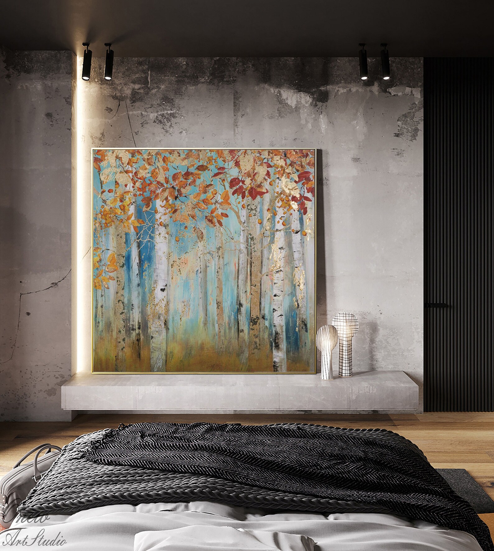 Abstract Birch Trees Canvas Wall Art, Original Aspen Trees Oil Painting ...