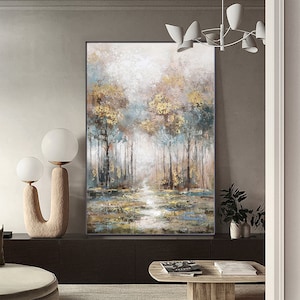 Großes abstraktes Ölgemälde auf Leinwand, Original handgemalte Bäume Leinwand Wandkunst, moderne Waldwandkunst für Wohnzimmer Schlafzimmer