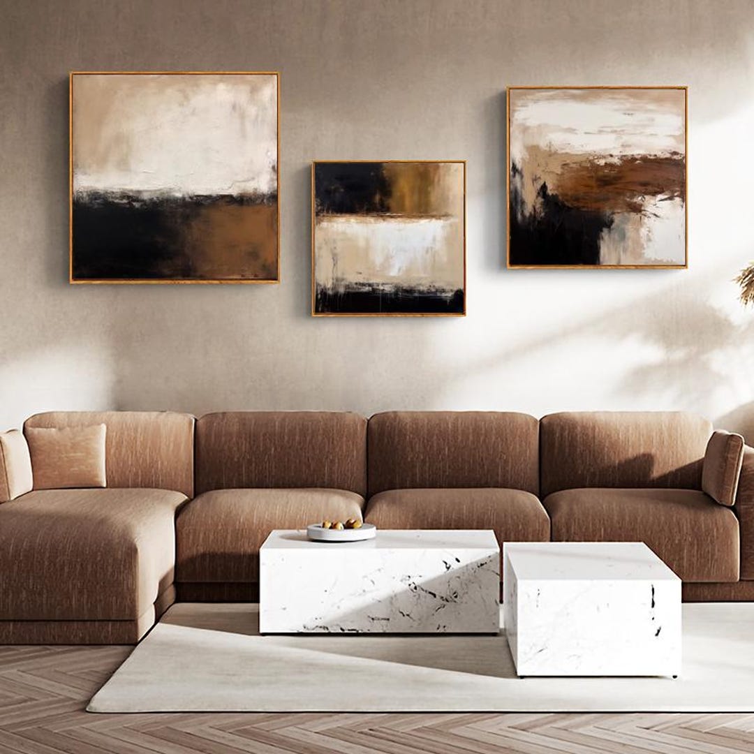 Large Abstract Oil Painting on Canvas, Brown Beige and Black Abstract ...