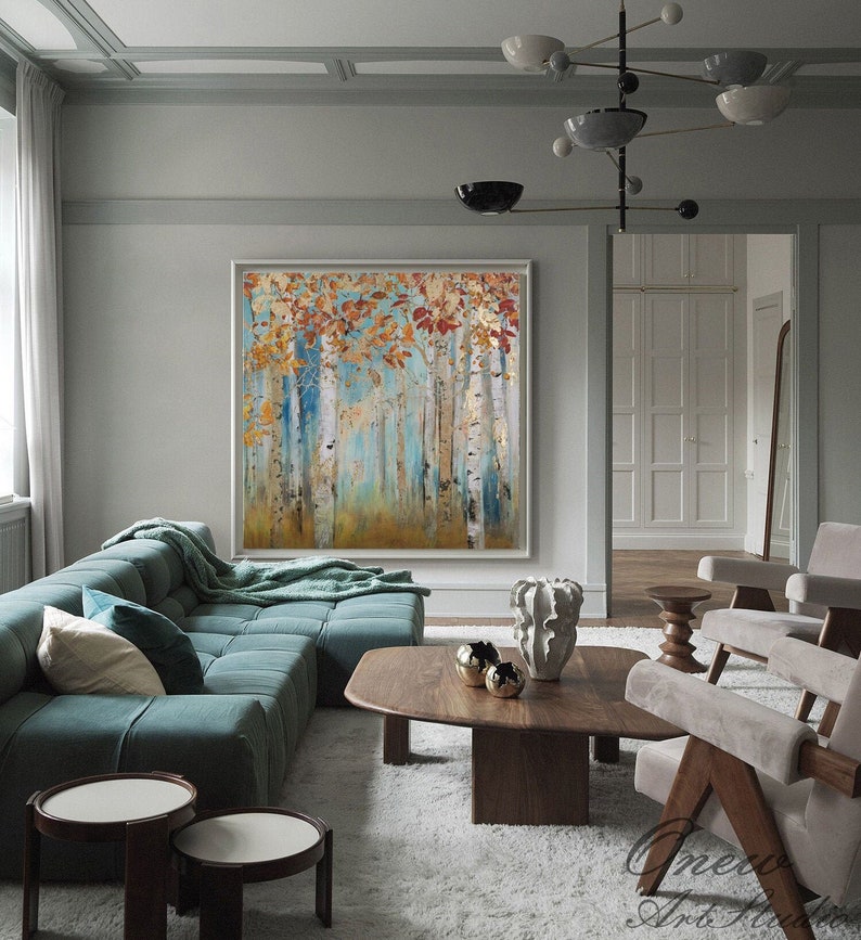 Painting Abstract Birch Canvas Wall Art,Original Aspen Oil Painting on ...