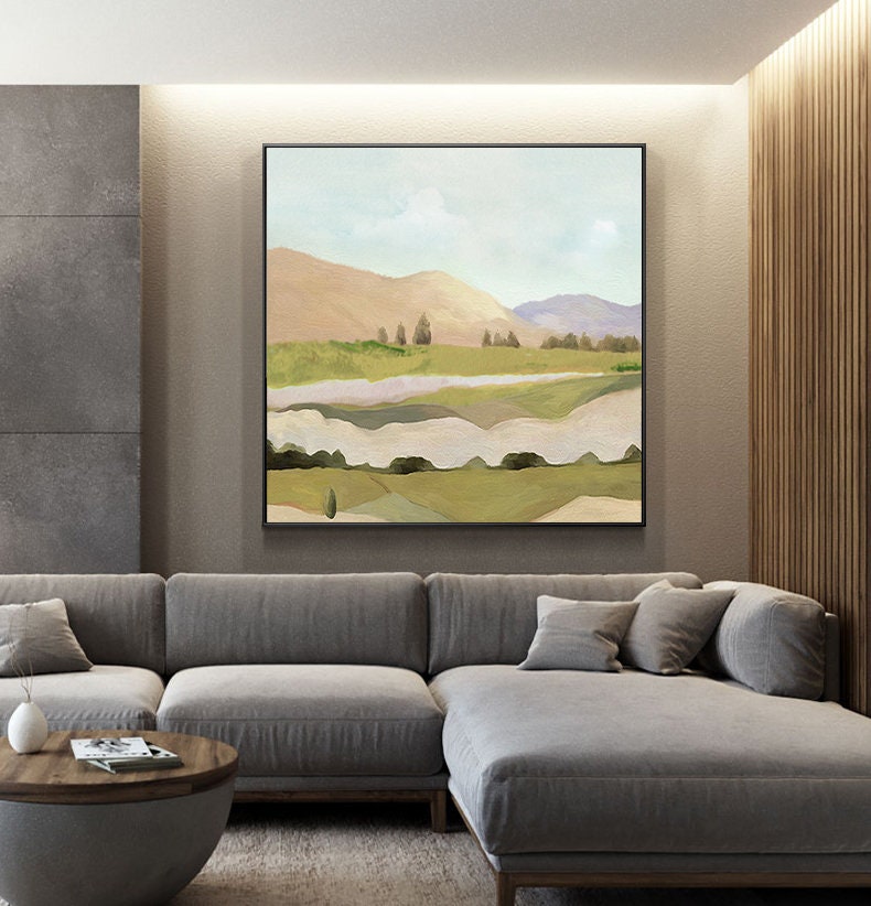Large Abstract Landscape Oil Painting on Canvas, Original Mountain and ...