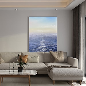 Abstract Ocean Oil Painting on Canvas, Large Original Seascape Canvas Wall Art, Modern Sea Waves Painting for Living Room, Bedroom Décor