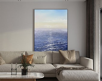 Abstract Ocean Oil Painting on Canvas, Large Original Seascape Canvas Wall Art, Modern Sea Waves Painting for Living Room, Bedroom Décor