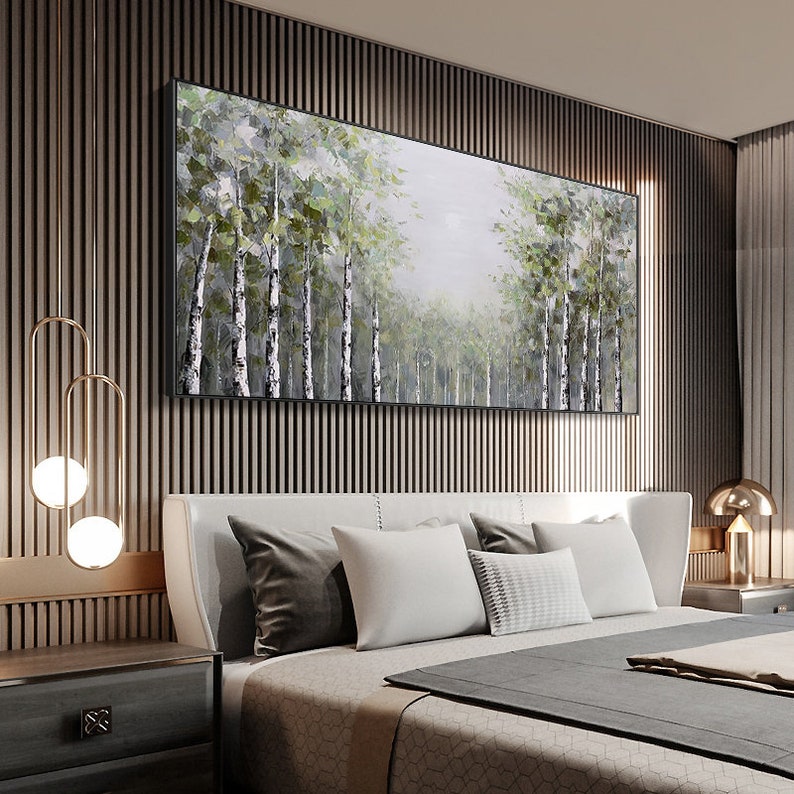 Large Abstract Birch Trees Oil Painting on Canvas, Original Landscape ...