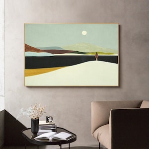 Large Abstract Landscape Oil Painting on Canvas, Hand-painted Landscape Canvas Wall Art,Modern Minimalist Nature Art for Living Room Bedroom