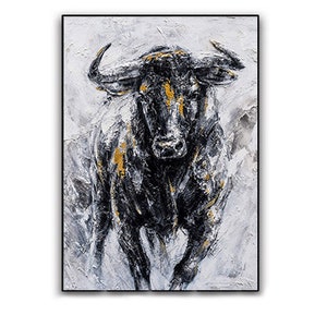 Abstract Bull Oil Painting on Canvas, Large Original Bull Canvas Wall Art, Modern Hand-painted Animal Painting for Living Room,Bedroom Decor image 9