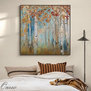 Abstract Birch Trees Canvas Wall Art, Original Aspen Trees Oil Painting ...