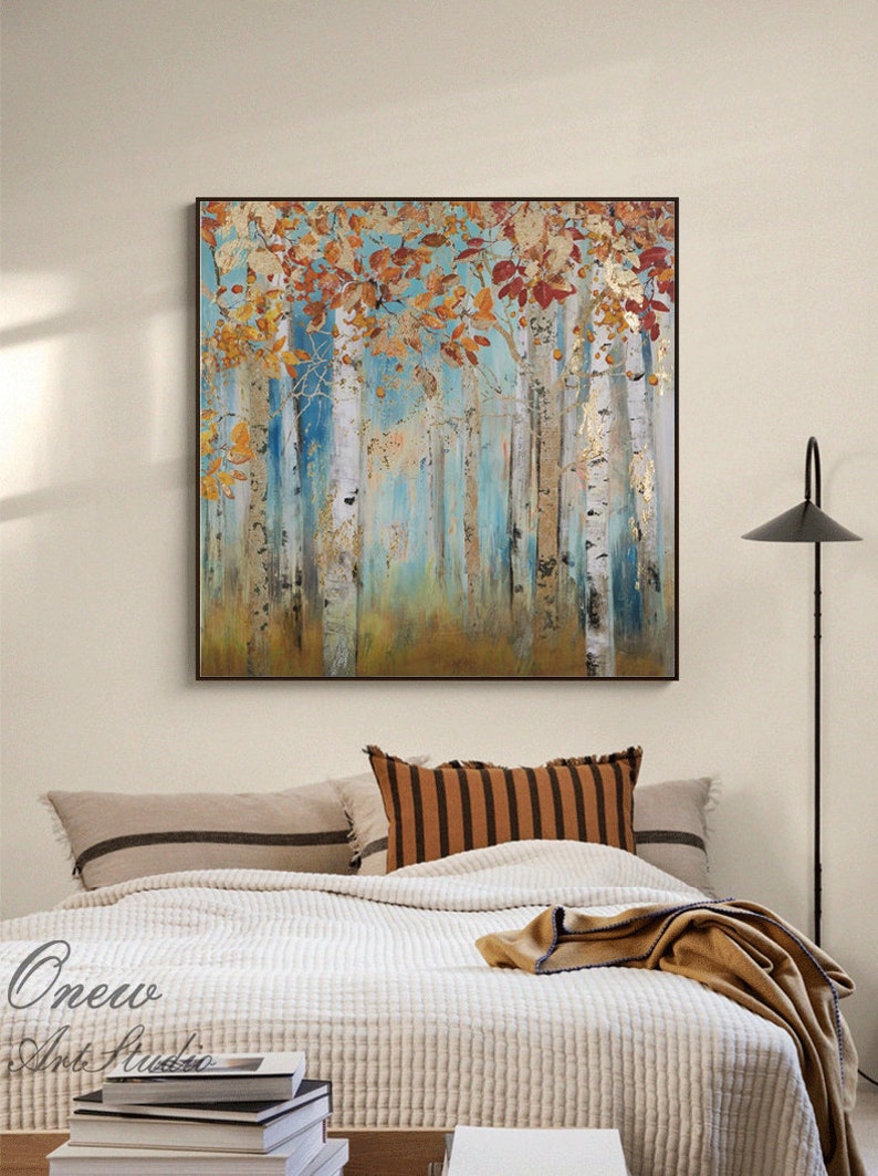 Abstract Birch Trees Canvas Wall Art, Original Aspen Trees Oil Painting ...
