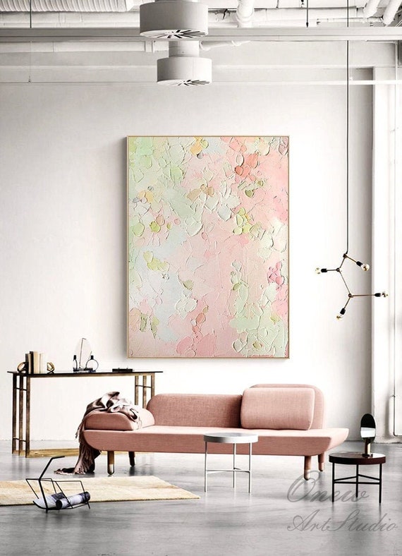 Original Pink and Green Canvas Wall Art Modern Abstract Oil - Etsy