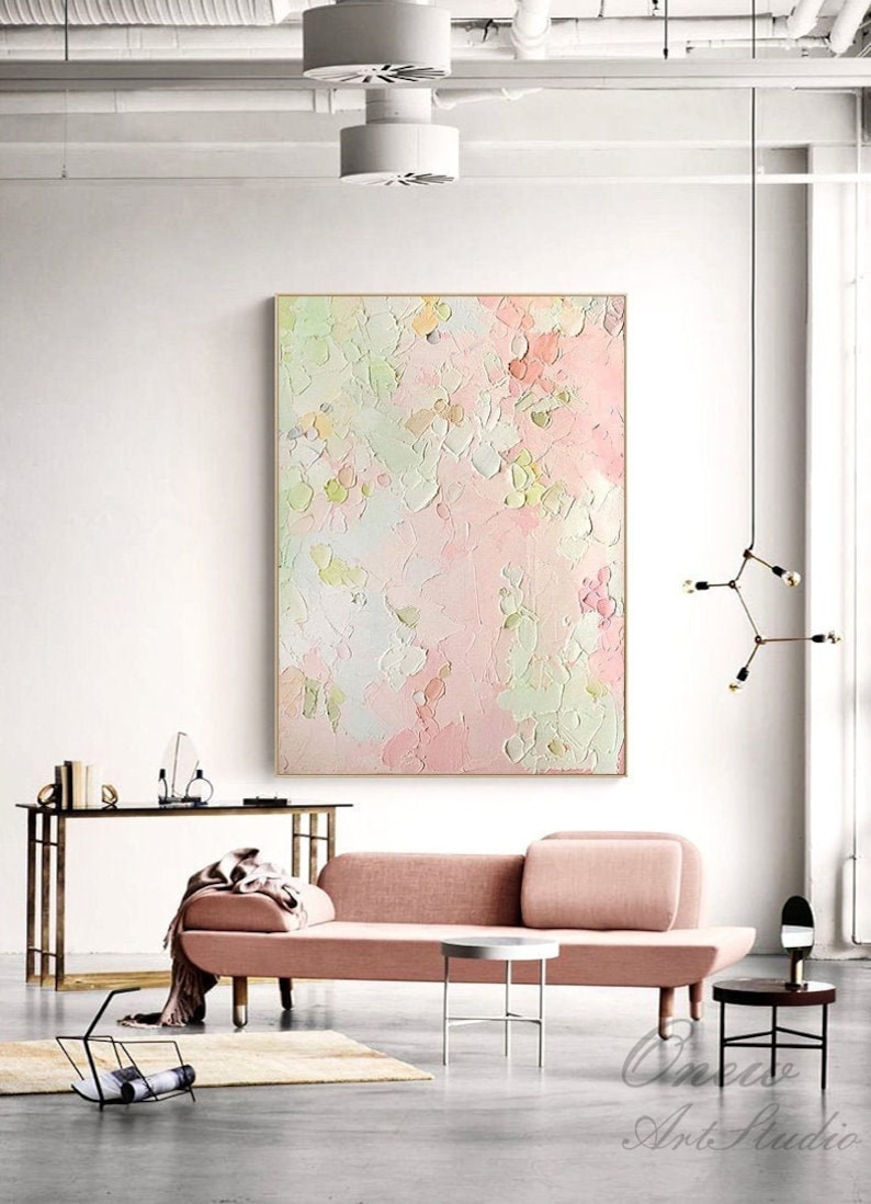 Original Pink and Green Canvas Wall Art Modern Abstract Oil Etsy