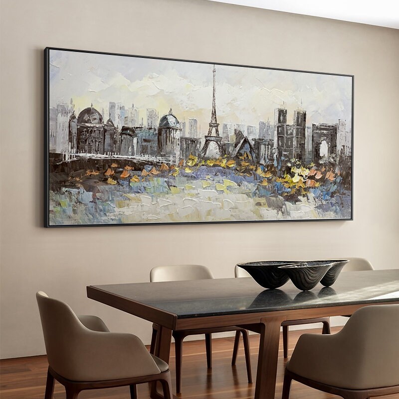 Original Eiffel Tower Canvas Wall Art Large Abstract Paris Etsy