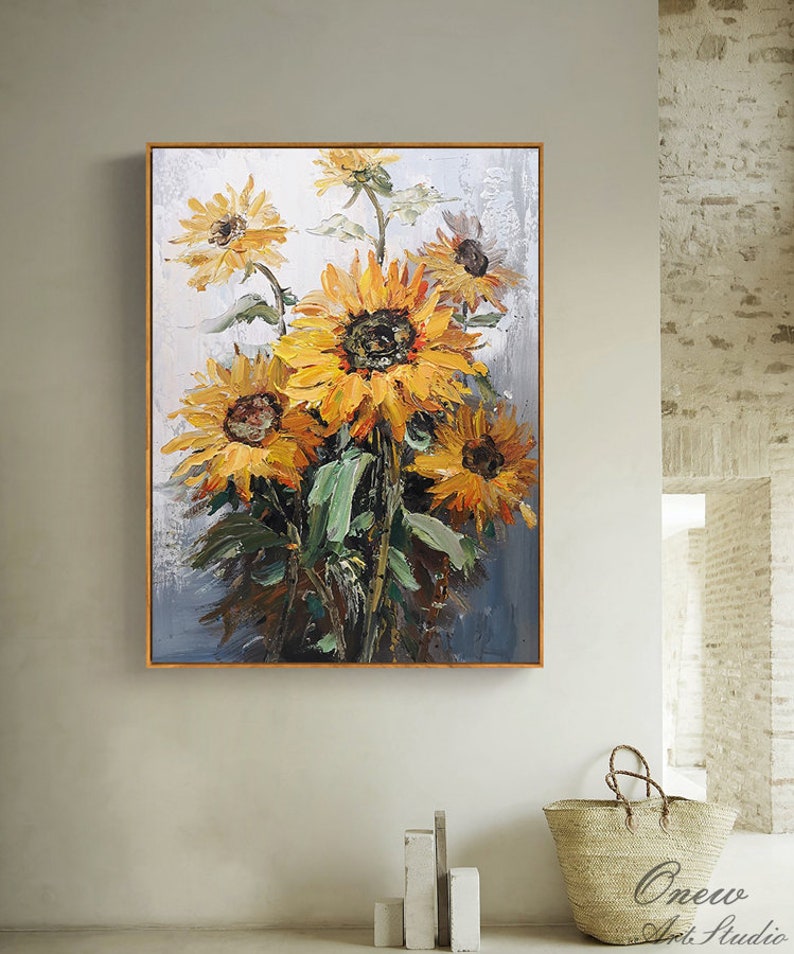 Original Sunflowers Oil Painting on Canvas, Impressionist Flowers ...