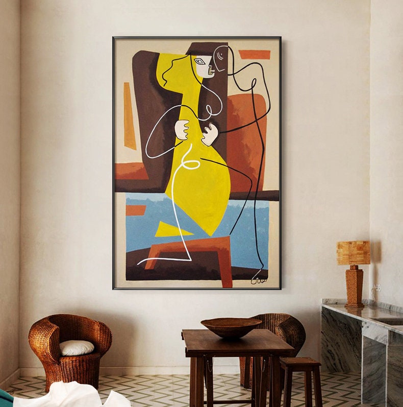 Abstract Woman Figure Oil Painting on Canvas, Large Modern Geometric ...