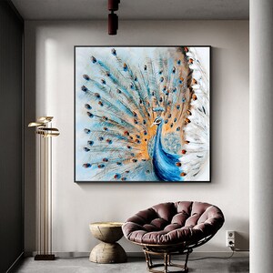 Original Hand-painted Peacock Oil Painting on Canvas, Large Abstract Peacock Canvas Wall Art, Modern Animal Wall Art for Living Room Bedroom