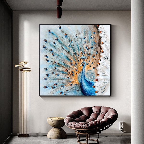Hand painted Peacock Oil Painting on Canvas, Large Abstract Peacock Canvas Wall Art, Original Animal Wall Art for Living Room, Bedroom Decor