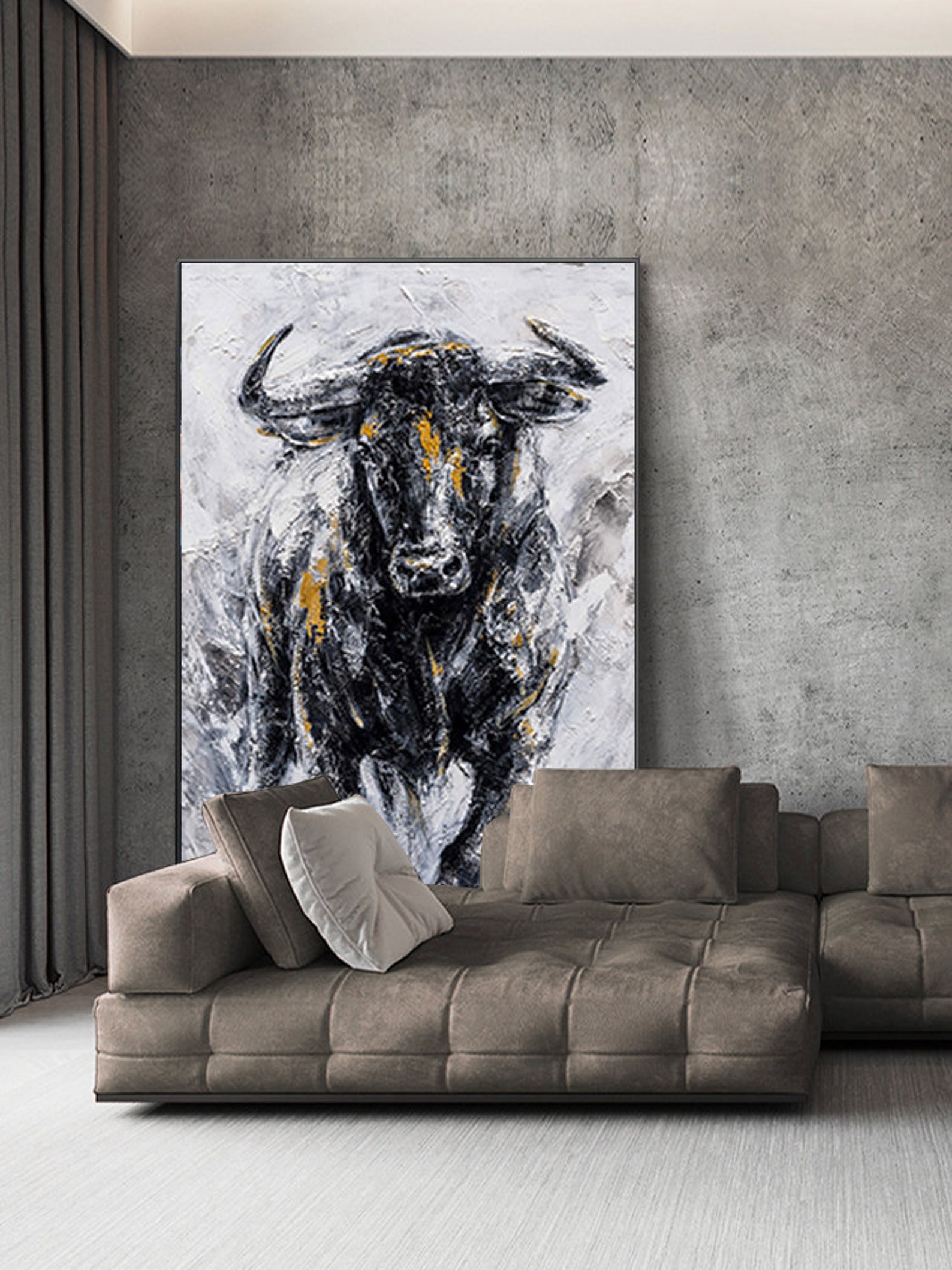 Abstract Bull Oil Painting on Canvas, Large Original Bull Canvas Wall ...