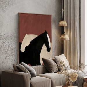 Abstract Black and White Horses Oil Painting on Canvas, Large Original Horse Canvas Wall Art, Modern Animal Wall Art for Living Room Bedroom
