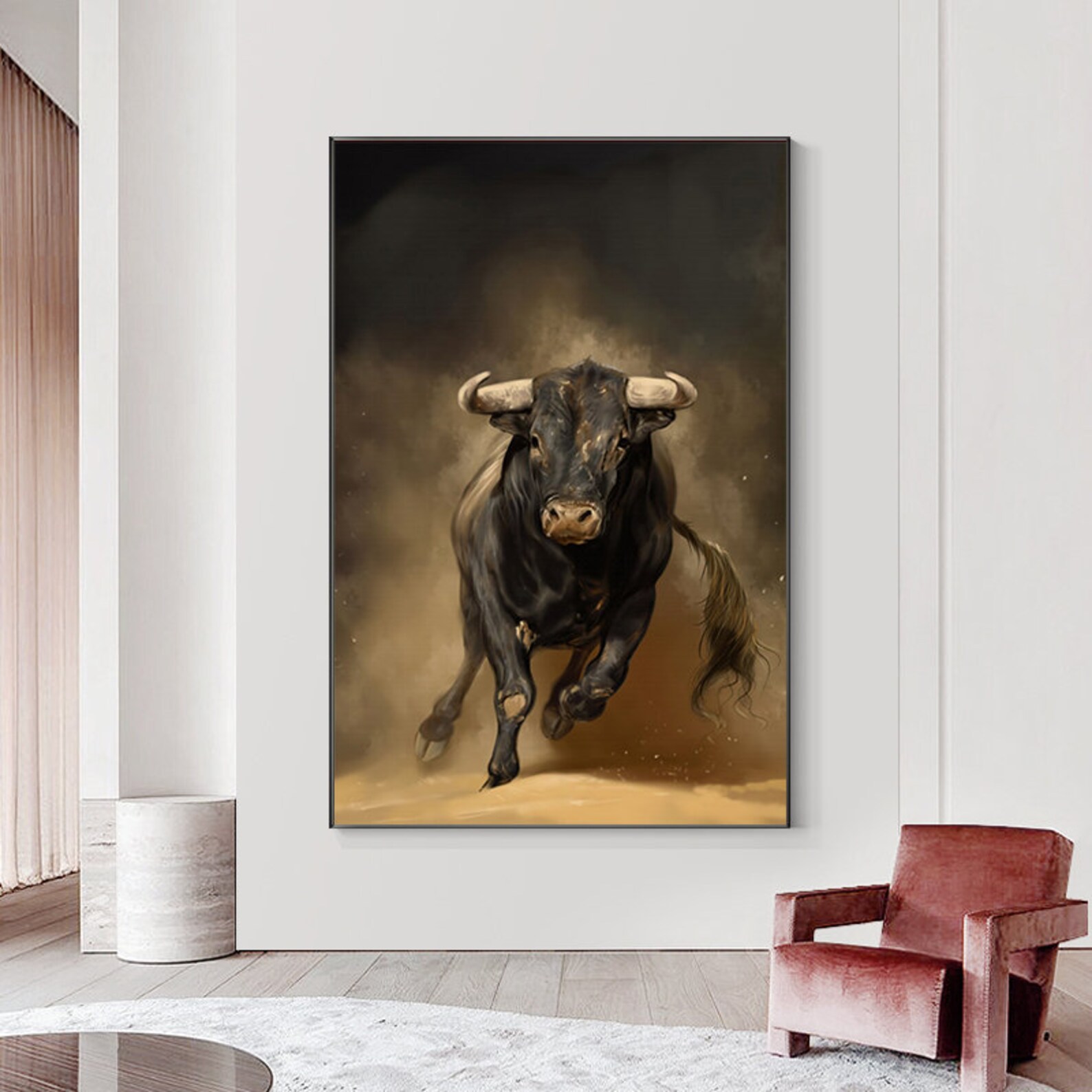 Classical Bull Oil Painting on Canvas, Large Original Bull Canvas Wall ...