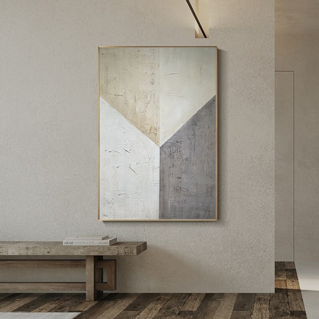 Grey and Beige Abstract Oil Painting on Canvas, Large Original Hand ...