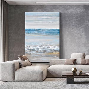 Abstract Seascape Oil Painting on Canvas, Original Beach and Sea Waves Canvas Wall Art, Modern Ocean Wall Art for Living Room, Home Décor