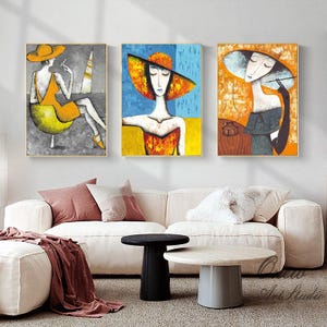 Large Abstract Lady Canvas Wall Art, Hand-painted Woman Oil Painting on Canvas, Modern Textured  Figure Wall Art for Living Room, Home Décor