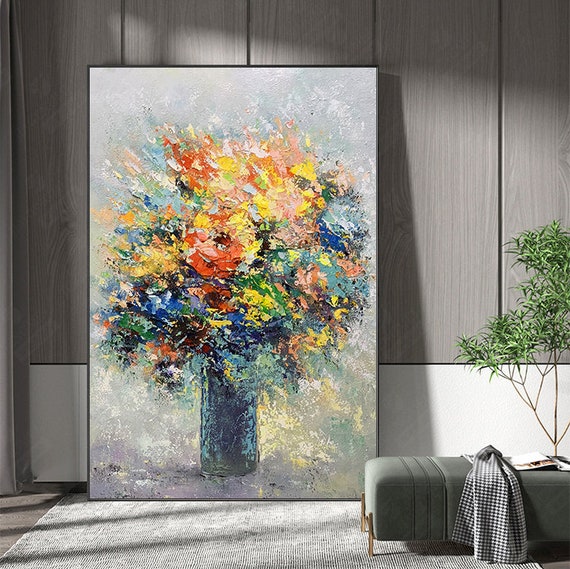 Quadro Olio Su Tela, Colorato Arte Astratta Fiori Che Sbocciano Opere  D'Arte Moderna Senza Cornice Dipinti Ad Olio Dipinti A Mano Su Tela Wall  Art Per