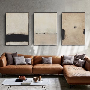 Extra Large Canvas Wall Art, Beige and Black Abstract Oil Painting, Original Acrylic Painting on Canvas, Modern Minimalist Art for Bedroom image 2