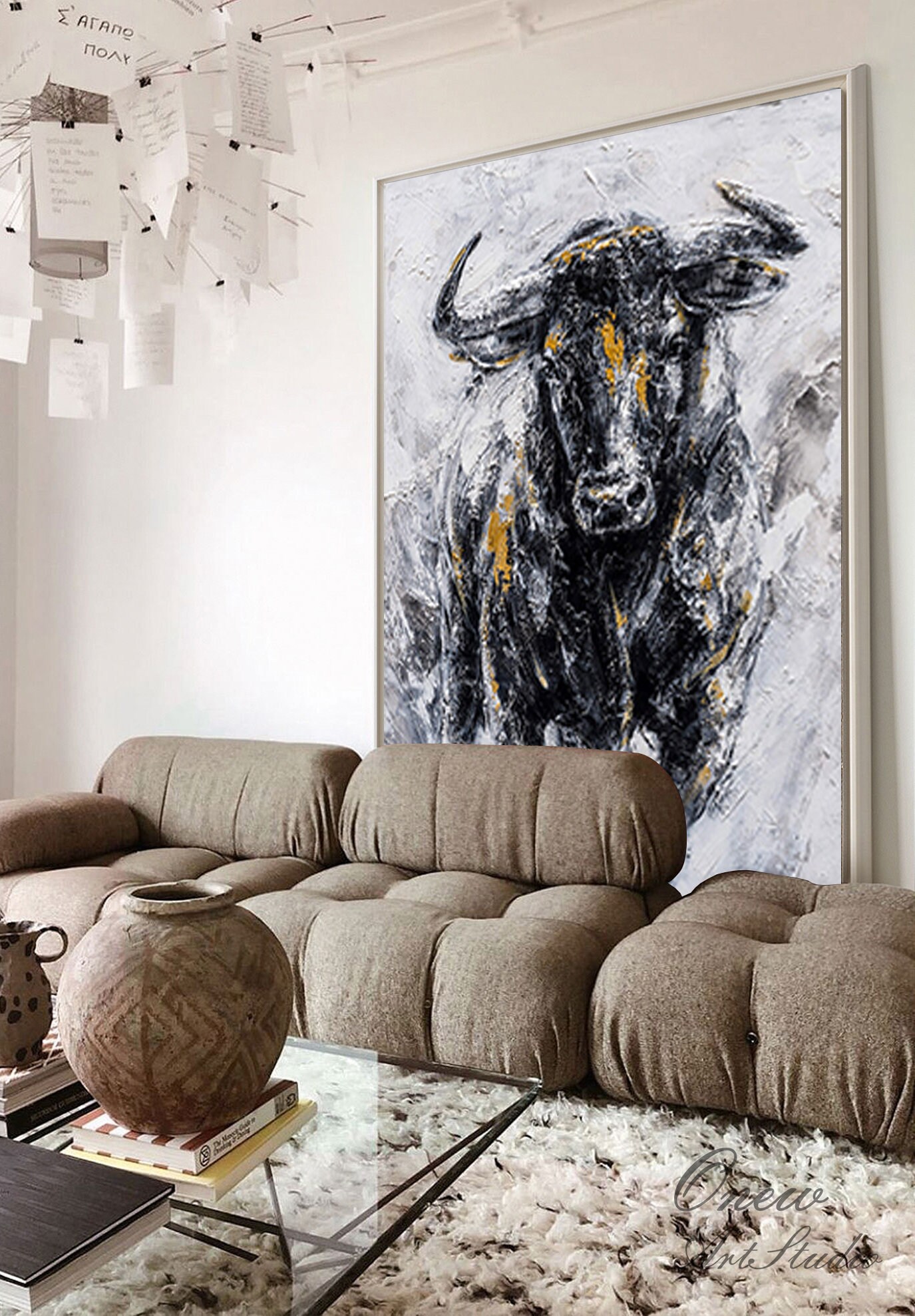 Abstract Bull Oil Painting on Canvas, Large Original Bull Canvas Wall ...