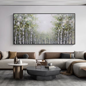 Large Abstract Birch Trees Oil Painting On Canvas, Original Landscape Canvas Wall Art, Modern Forest Wall Art for Living Room, Bedroom Décor