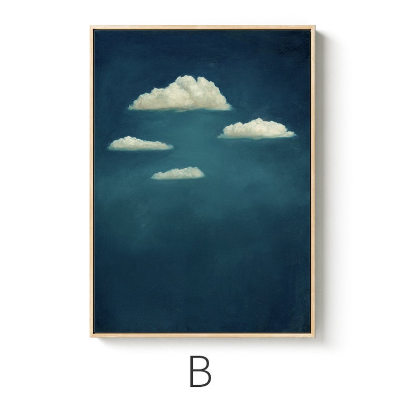 Abstract Cloud and Night Sky Oil Painting on Canvas, Original Blue and ...