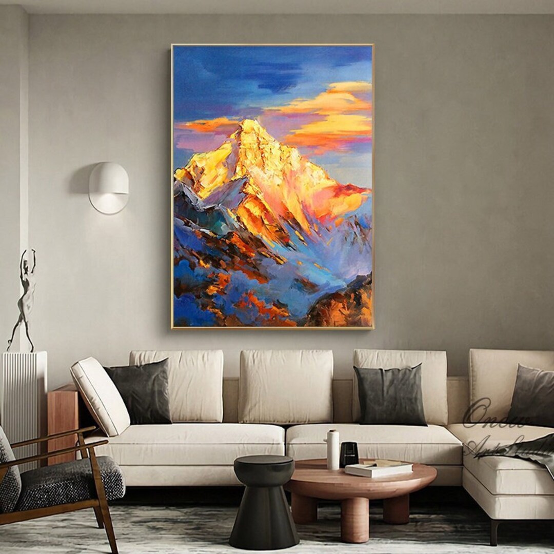 Abstract Golden Mountain Oil Painting on Canvas, Original Landscape ...