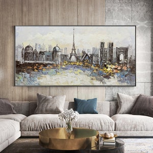 Original Eiffel Tower Canvas Wall Art, Large Abstract Paris Cityscape Oil Painting on Canvas, Modern Textured Urban Painting for Living Room