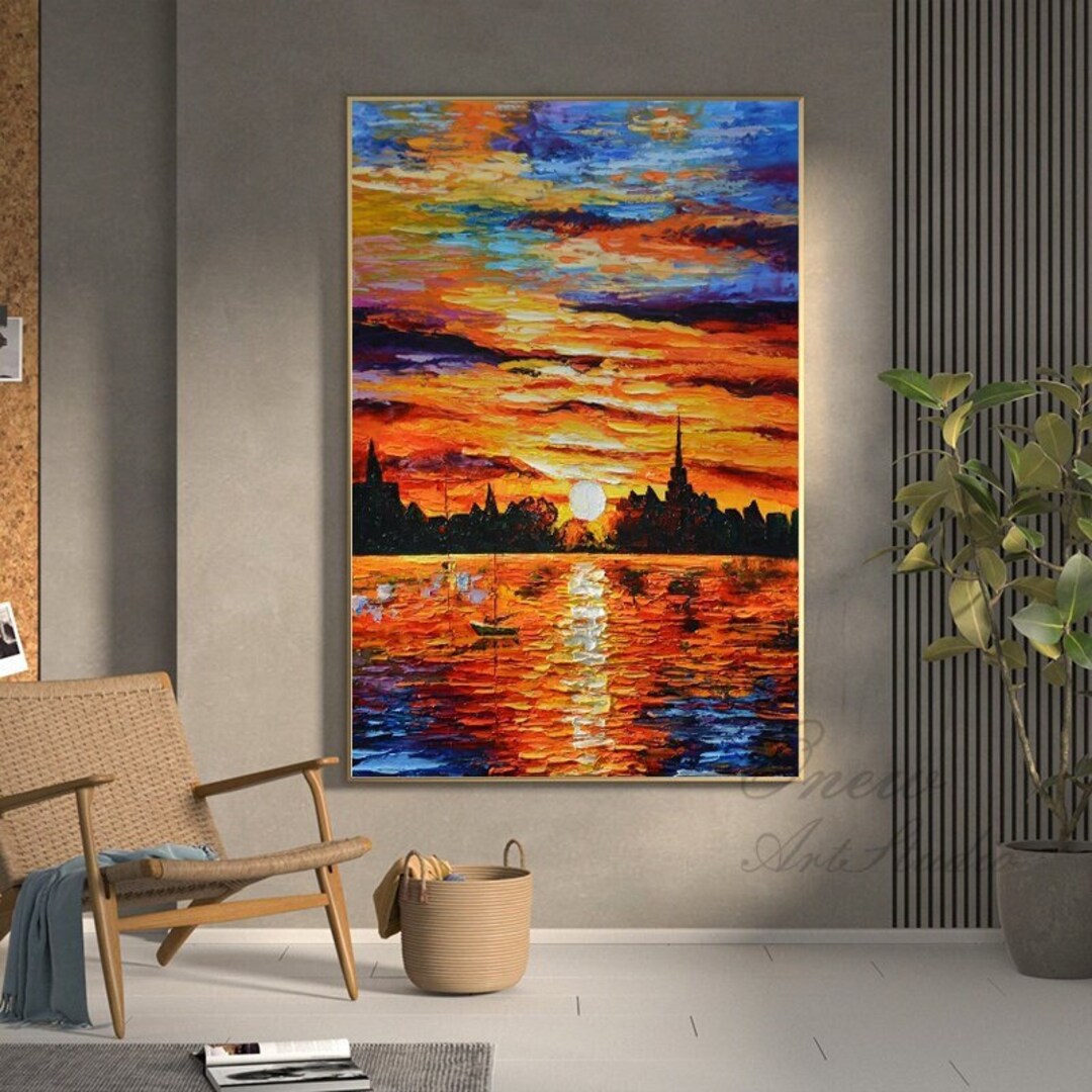 Sunset Abstract Canvas Wall Art Orange Clouds and Blue Sky - Etsy