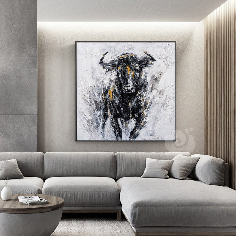 Abstract Bull Oil Painting on Canvas, Large Original Bull Canvas Wall ...