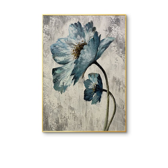 Dipinti Su Tela, Retro Texture Blu Rosa Fiore Foglie Pianta Moderna Opera D'Arte Astratta Frameless Originale Dipinti Ad Olio Dipinti A Mano Su Tela Wall Art Per Soggiorno Camera Da Letto Ufficio