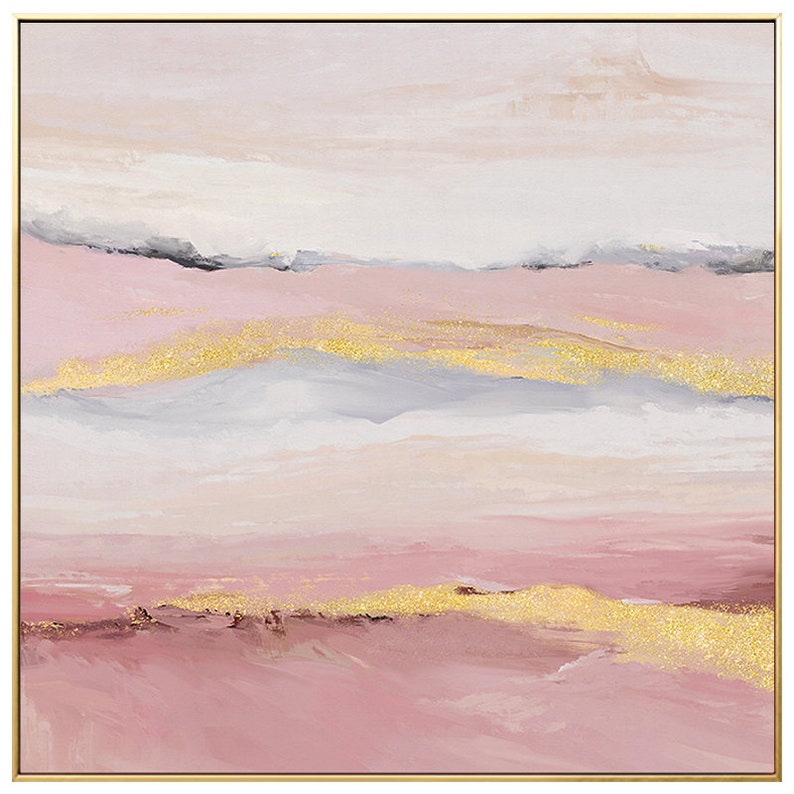 Pink and Gold Abstract Painting Minimalist Canvas Wall Art Etsy