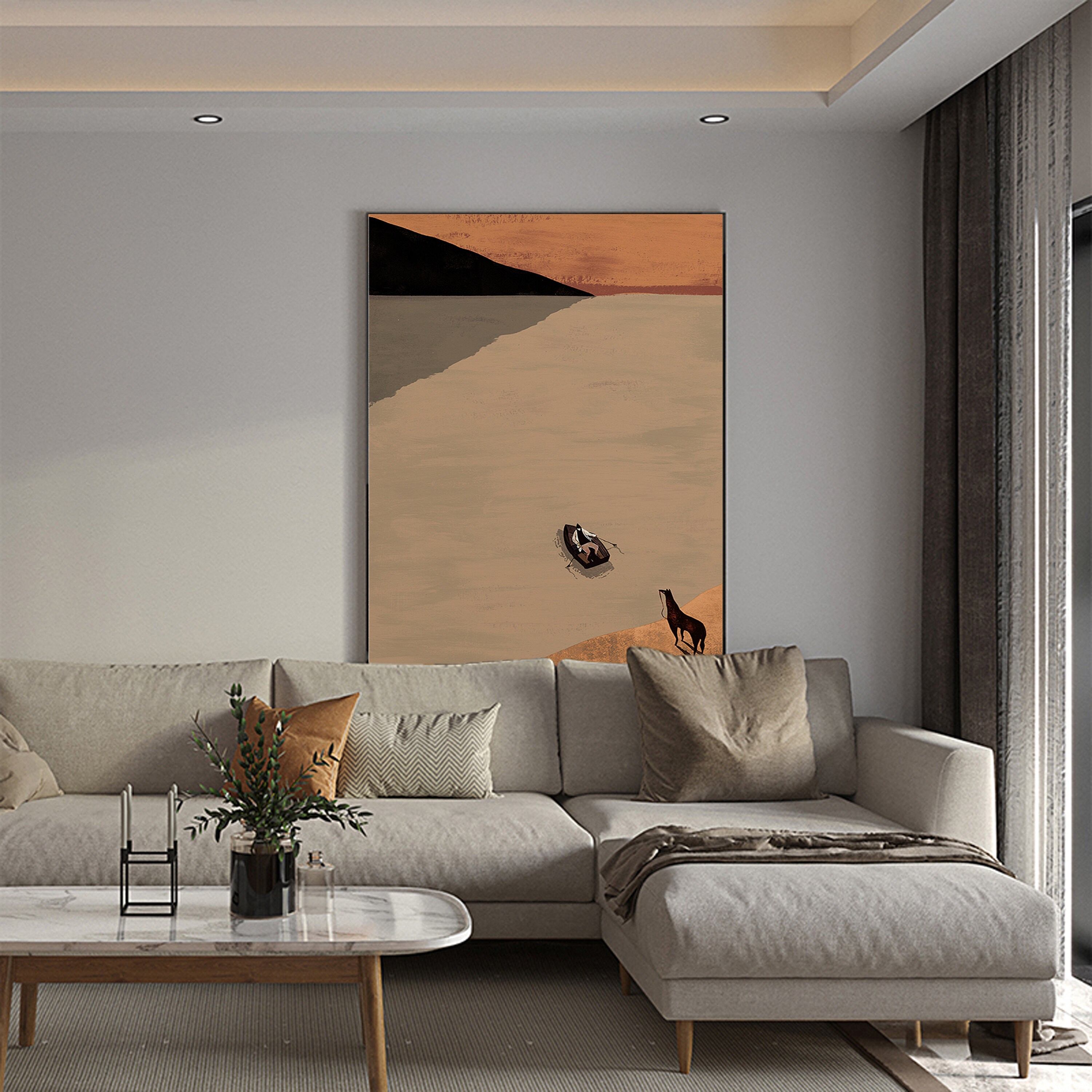 Large Abstract Landscape Oil Painting on Canvas, Original Mountain and ...