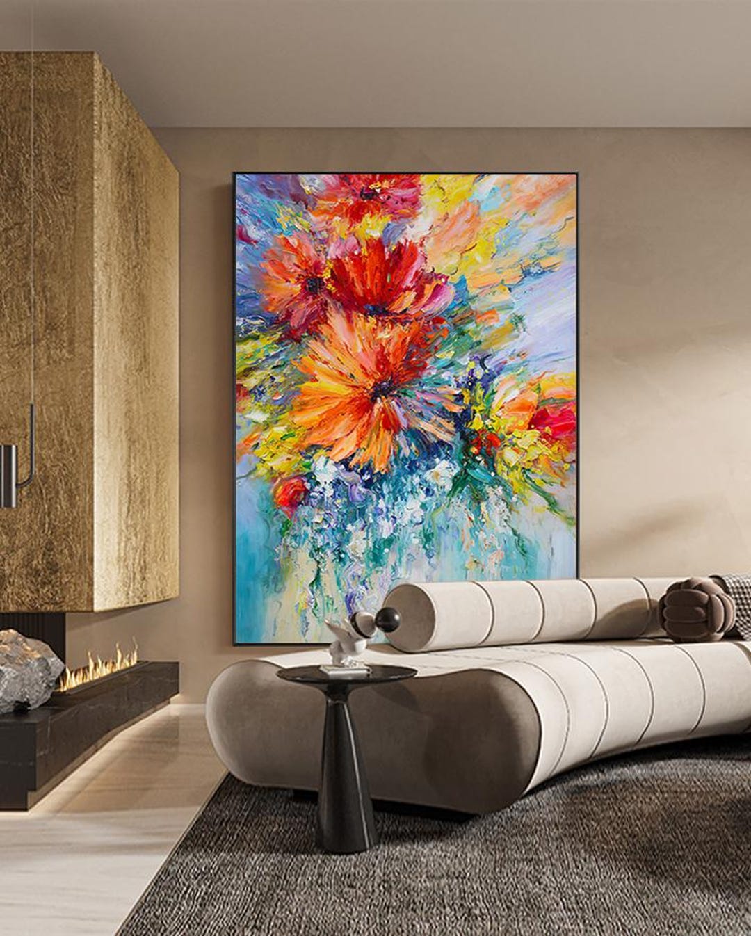 Large Abstract Flower Oil Painting on Canvas, Original Flower Canvas ...