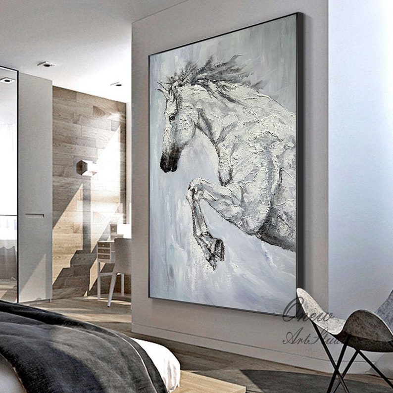Original White Horse Canvas Wall Art Large Abstract Horse Oil Etsy