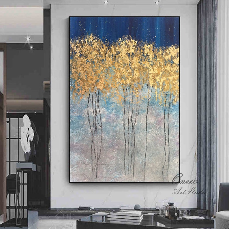 Abstract Gold Trees Canvas Wall Art Original Autumn Landscape Etsy