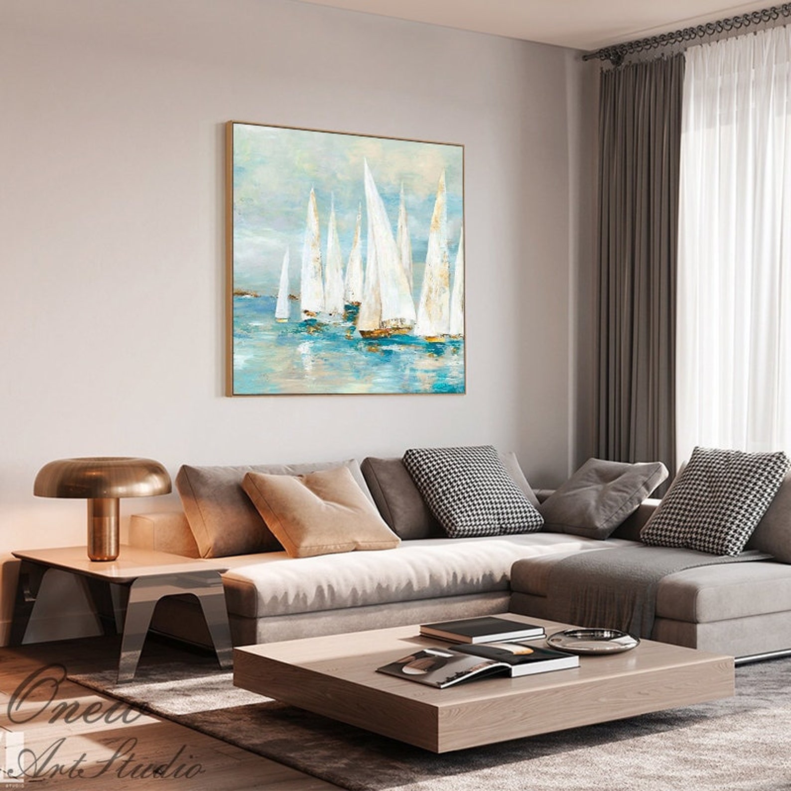 Abstract White Sailboats Painting on Canvas Large Original - Etsy