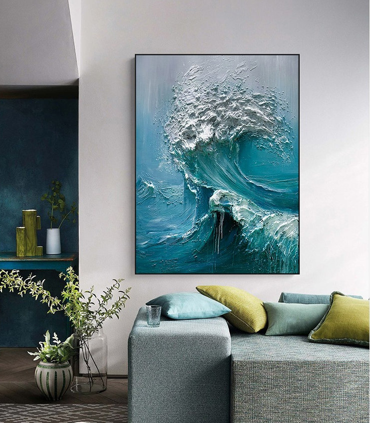 Abstract Ocean Waves Canvas Wall Art Textured Waves Oil Etsy