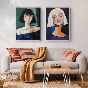 Large Abstract Lady Canvas Wall Art, Hand-painted Woman Figure Oil Painting on Canvas, Modern Figure Wall Art for Living Room, Home Décor