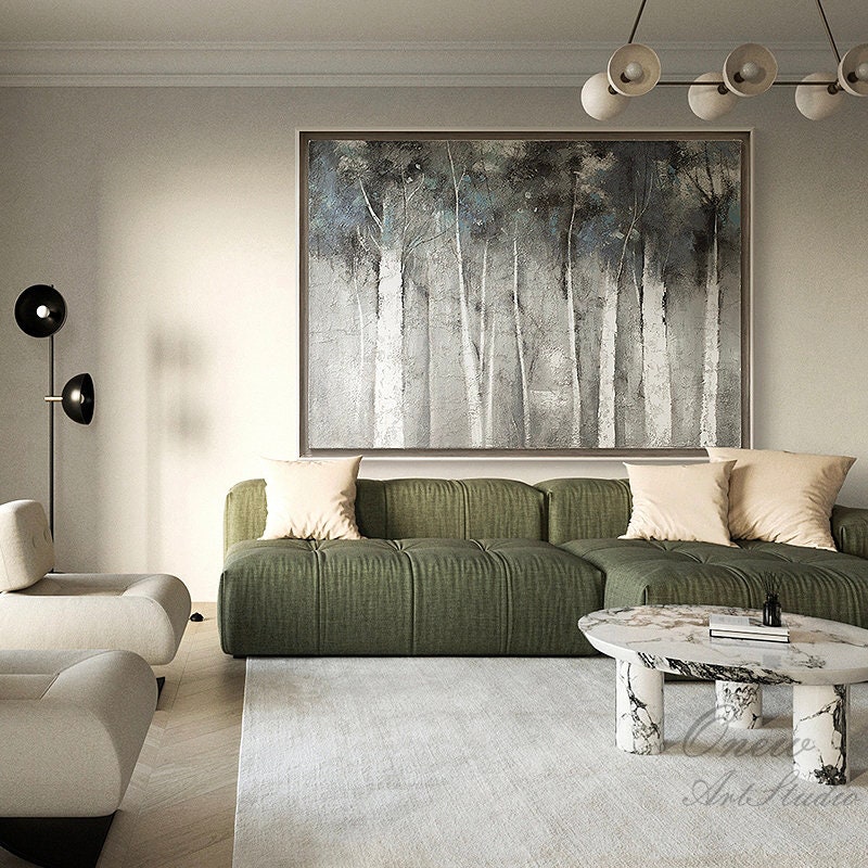 Painting Abstract Birch Canvas Wall Art,Original Aspen Oil Painting on ...