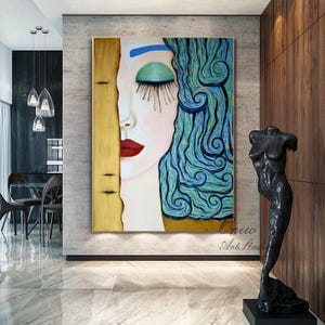 Large Abstract Lady Oil Painting on Canvas, Original Hand-painted Woman Canvas Wall Art, Modern Figure Wall Art for Living Room, Home Décor