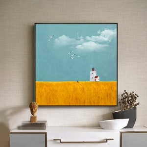 Abstract Landscape Canvas Wall Art, Original Golden Wheat Field Oil Painting on Canvas, Large Minimalist Wall Art for Living Room,Home Décor
