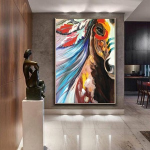 Large Colorful Horse Oil Painting on Canvas, Original Abstract War Horse Canvas Wall Art, Modern Animal painting for Living Room, Home Décor