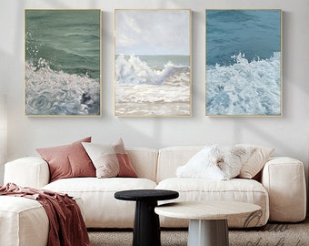 Moderne getextureerde zee golven canvas muurkunst, abstract zeegezicht olieverfschilderij op canvas, originele oceaan kunst aan de muur voor woonkamer, slaapkamerinrichting