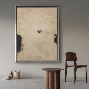 Extra Große Leinwand Wand Kunst, Beige und Schwarz Abstrakte Ölgemälde, Original Acrylbild auf Leinwand, Moderne Minimalistische Kunst für Schlafzimmer Bild 5