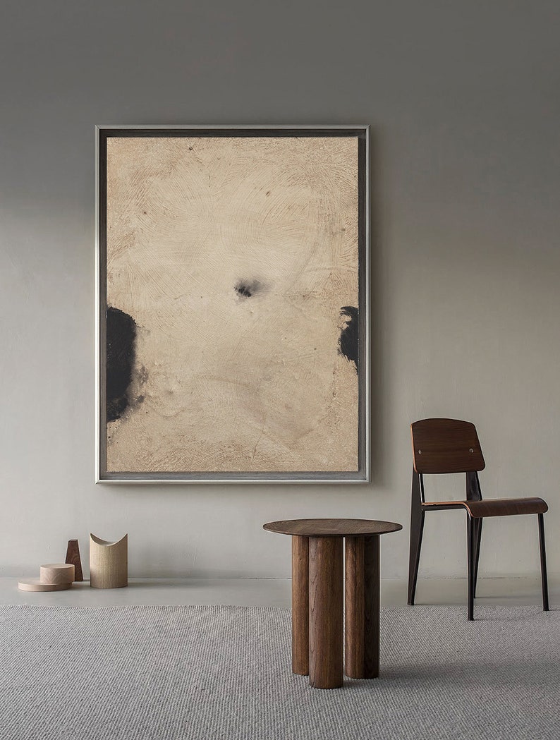 Extra Large Canvas Wall Art, Beige and Black Abstract Oil Painting, Original Acrylic Painting on Canvas, Modern Minimalist Art for Bedroom image 5